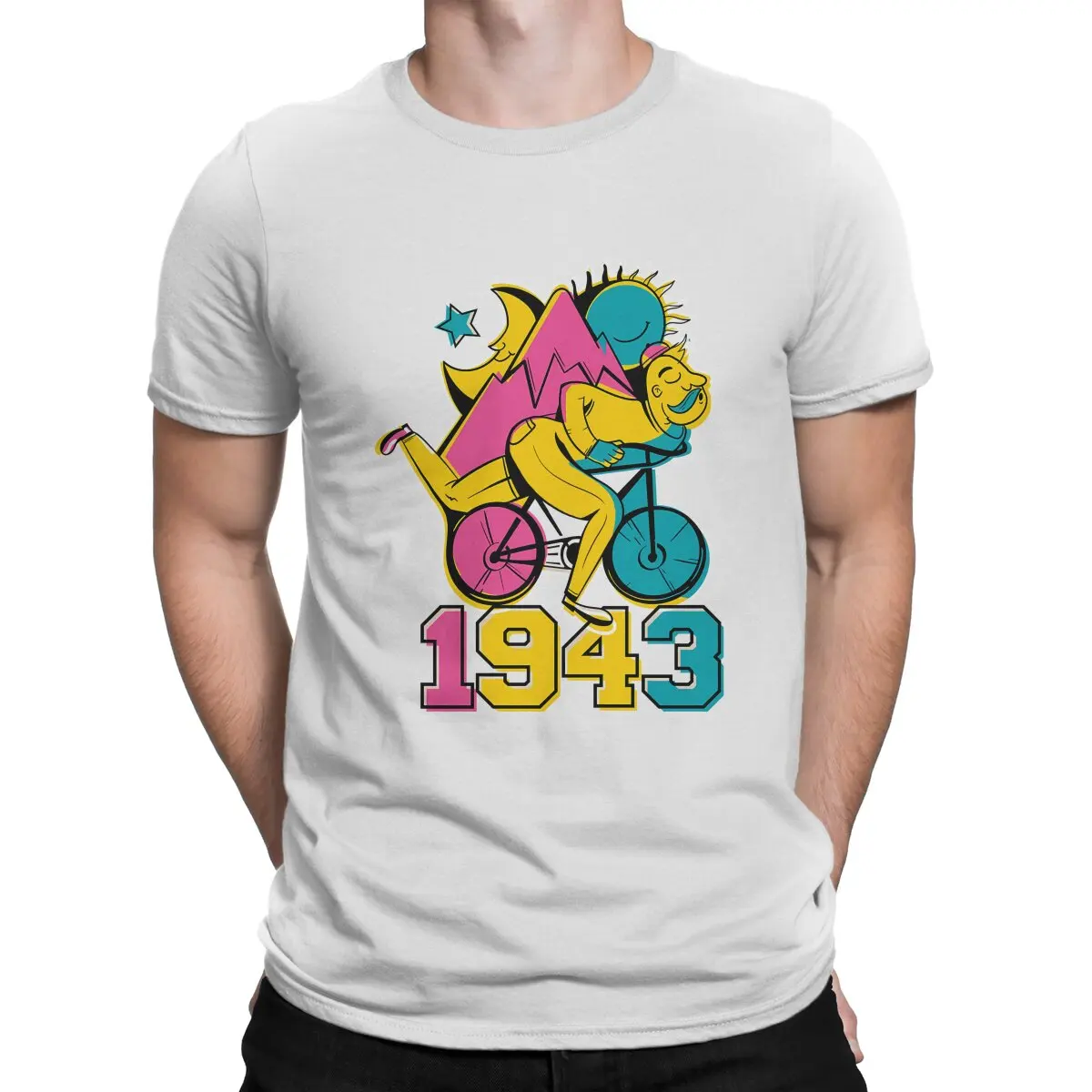 Bicycle Day LSD 1943 TShirt for Men Trippy Psychedelic Humor Casual Tee T Shirt Novelty Trendy Loose