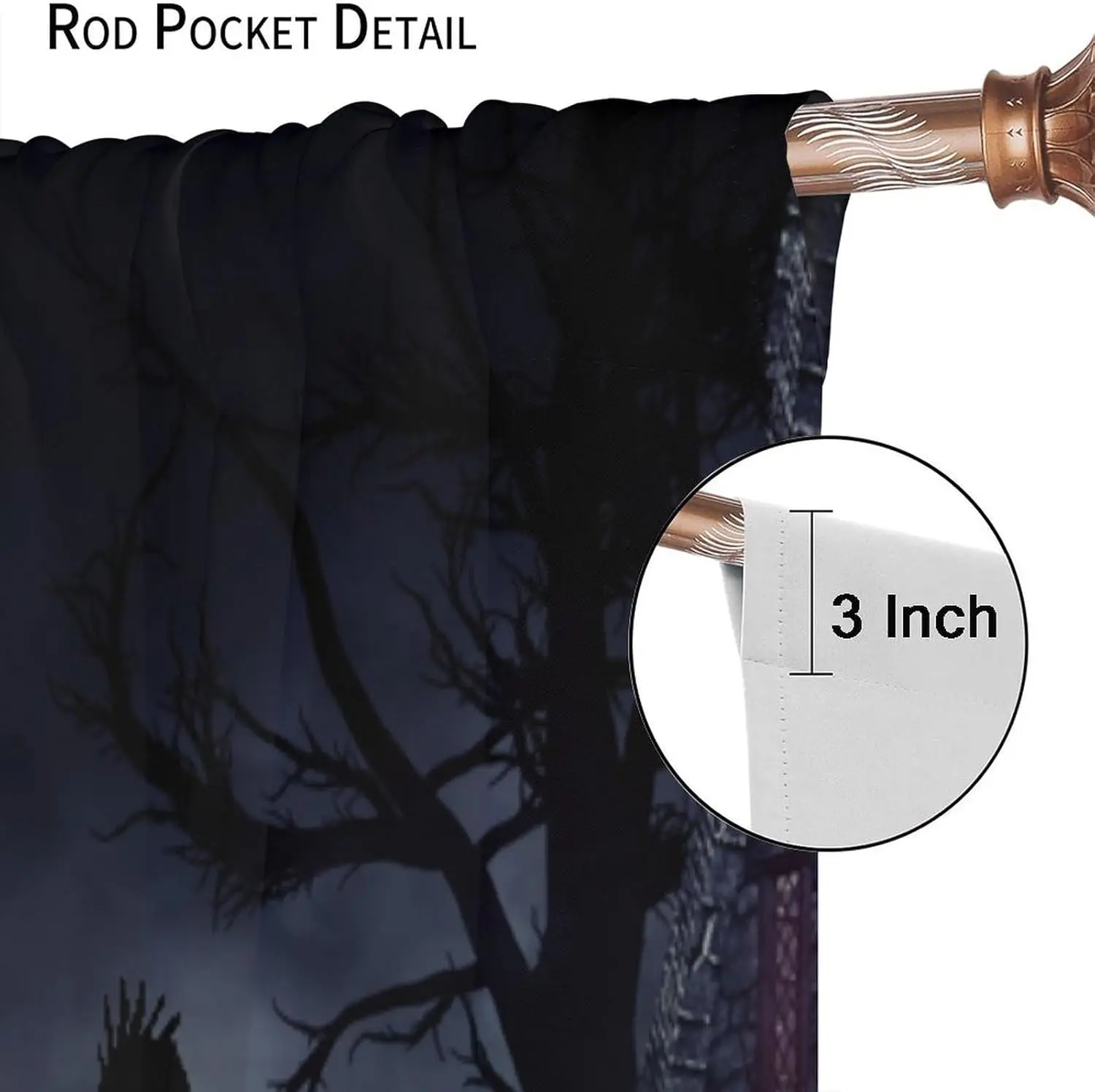 ستائر قوطية، غراب الغابة الداكنة، معالجات نافذة الغراب الأسود لغرفة النوم وغرفة المعيشة والمطبخ وستائر نافذة الهالوين الرعب #6