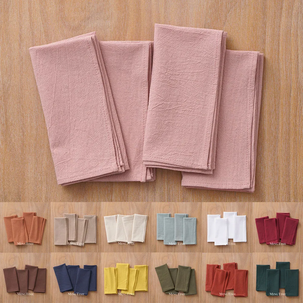 4pcs Napkin 40cm X 40cm Washed Cotton Cloth Plain Soft Classic Table Napkin for Wedding Christmas Home Party Decoration