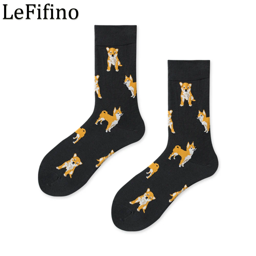 Women\'s Socks Cotton Fashion Harajuku Kawaii Fox Dog Socks Green/Black/White Socks Ukraine Husky Tiger Pig Cat Female Socks