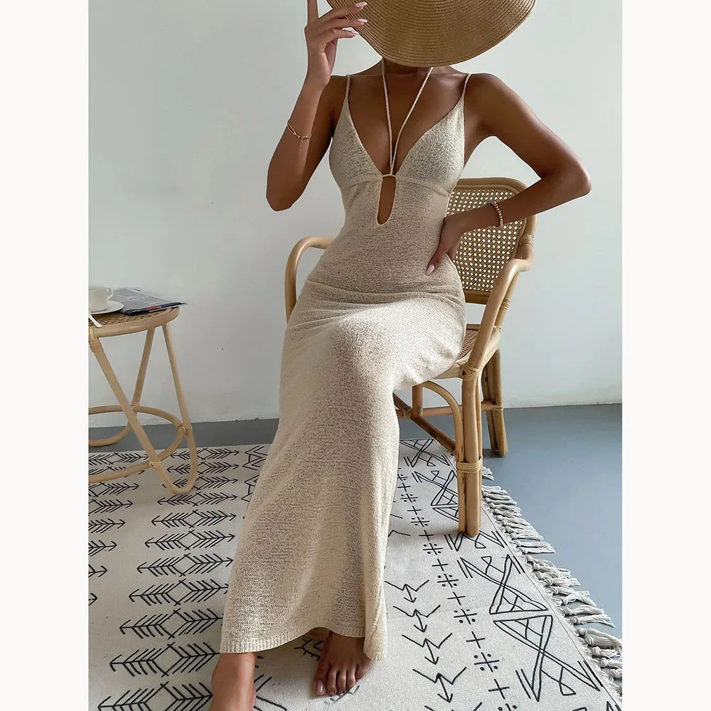 Sexy Frauen Kleider Pure Lust Cut Out Tie Neck Hosenträger Patchwork Ärmellose Einfache Promi Stil Elegante Kleider