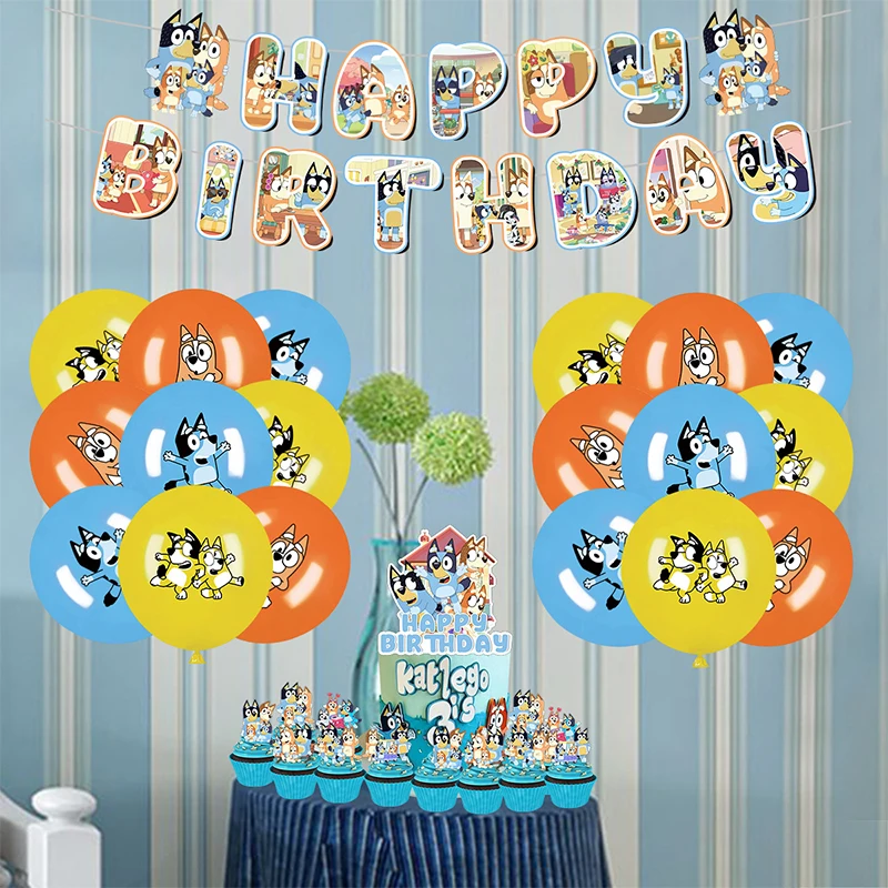 Neue bluey Anime Action figuren Peripherie Party Dekoration Ballon Banner Kuchen Topper Rave Geburtstags feier Dekorationen Baby party