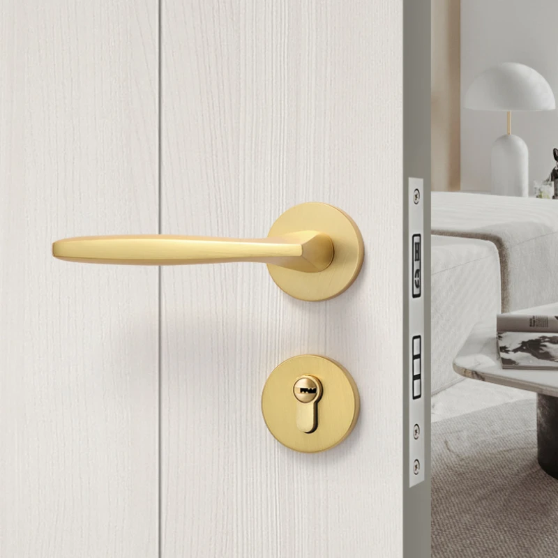 Bedroom Gold Door Handle Brushed Gold Split Door Lock Magnetic Suction Silent Wood Door Lock Indoor Home Room Door Lock