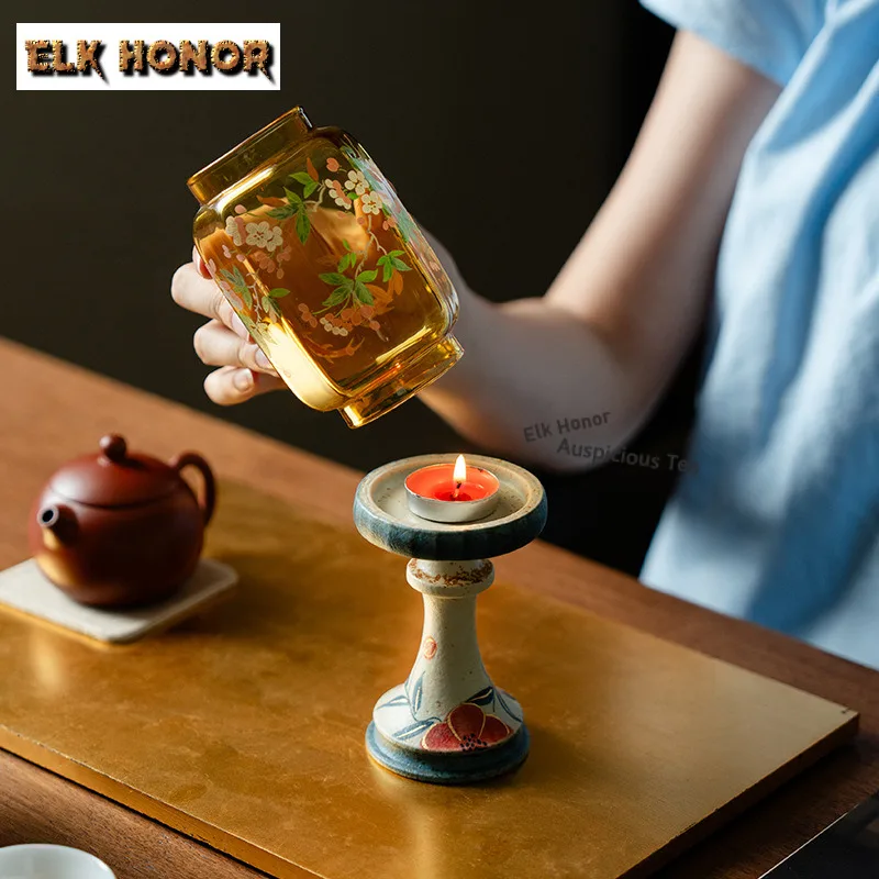 

Hand-painted Peach Blossom Candle Holder Creative Scented Aromatic Candles Candle Lights Tea Services Room Decor Supplies Craft