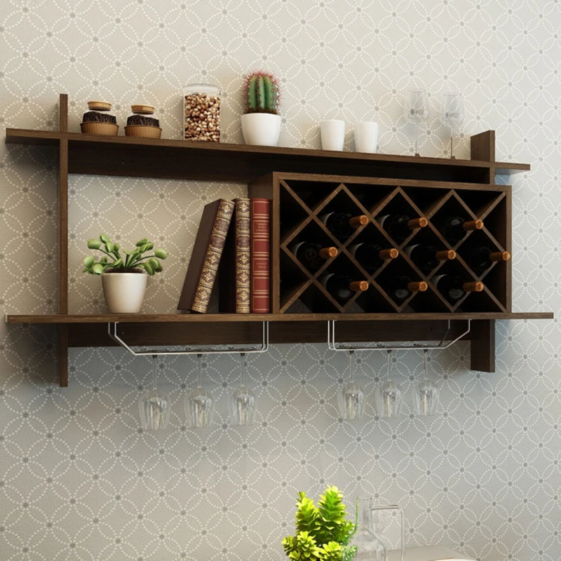 Sturdy Construction Storage Rack Multifunctional Storage Wall Mounted Wine Rack with Glass Holder and Storage Shelf