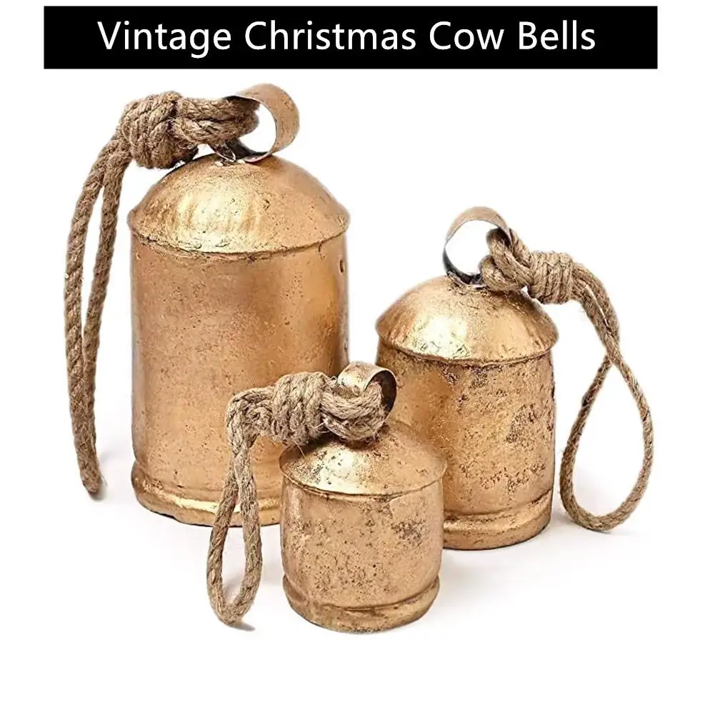 Vintage Christmas Cow Bells 3PCS Rustic Harmony Brass Bells For Decoration For Home Garden Crafts Christmas Decorations