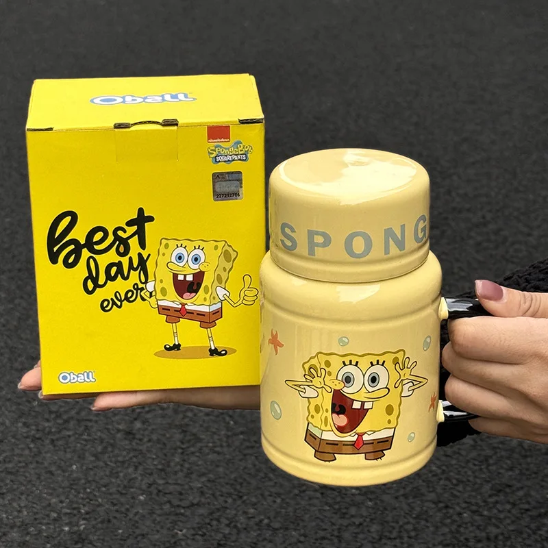 400ml Spongebob Squarepants Peripheral 2024 New Mug Ceramic Water Cup With Lid Household Milk Cup Children'S New Year Gift