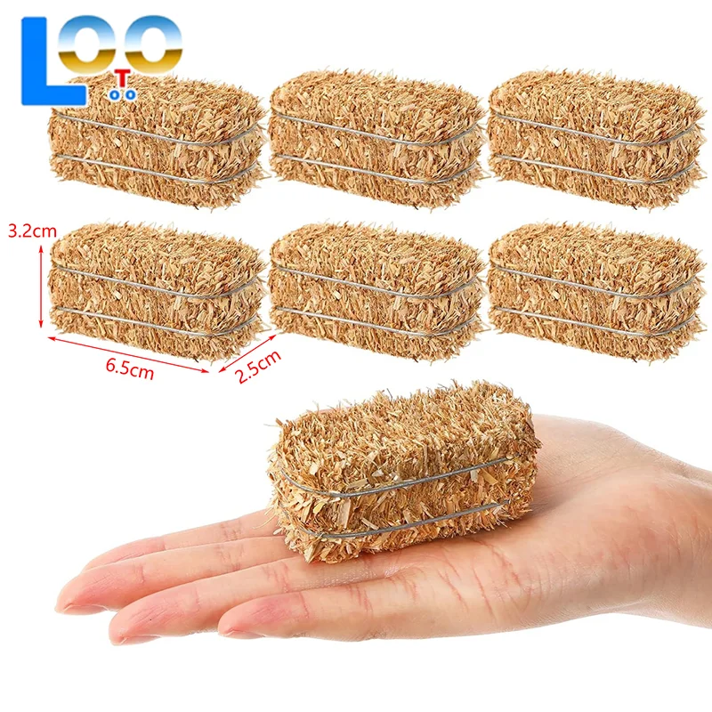 6 قطع من باليات القش الصغيرة كومة قش المزرعة المصغرة الريفية القابلة للتكديس كتل القش المزيفة لتزيين بيت الدمى