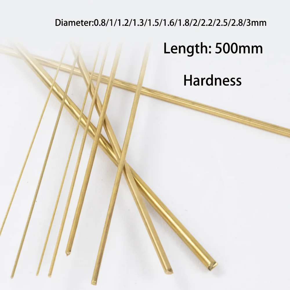 1/2/5pcs Length 500mm Dia 0.8mm To 3mm Brass Round Rod Bar Hard And Unbending Solid Pure Copper Handcrafted DIY Tool Metal Rods