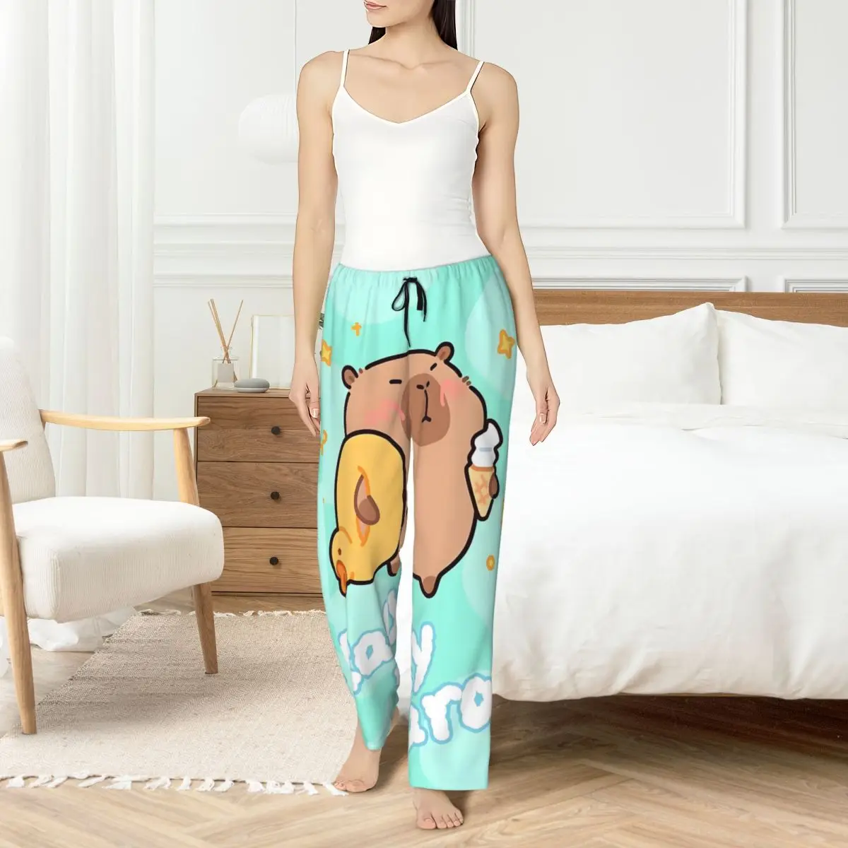 

Custom Capybara Pajama Pants Sleepwear for Women Elastic Waistband Cute Anime Sleep Lounge Bottoms with Pockets