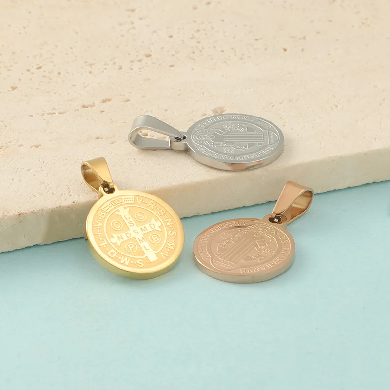 10pcs/lot Stainless Steel Catholic Pendant Charms With Saint Benedict Medal For Christian DIY Jesus Jewelry Craft