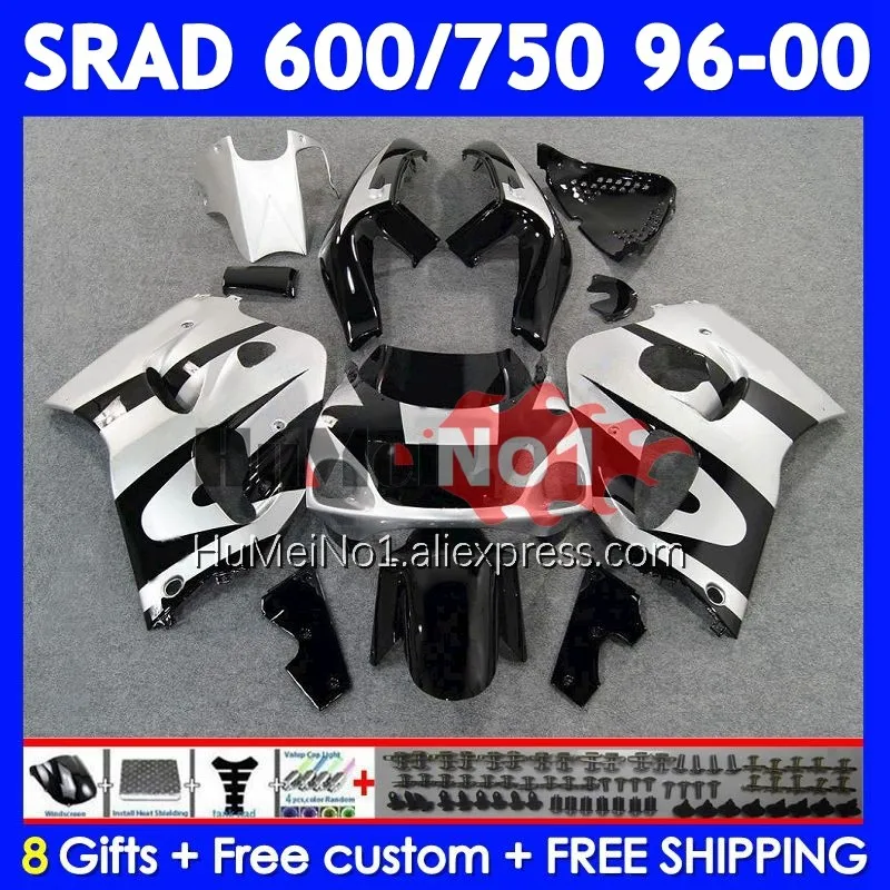 Body For SUZUKI SRAD GSXR 750 600 GSX-R600 101No.47 Black silver GSXR750 GSXR600 96 97 98 99 00 1996 1997 1998 1999 2000 Fairing