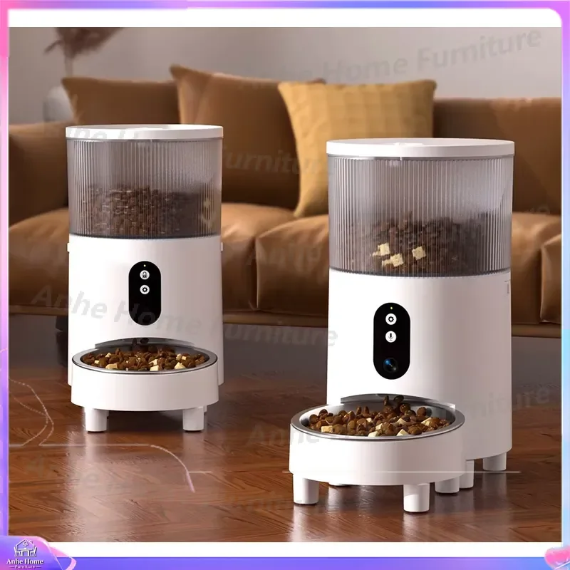 Smart Automatic Pet Feeder for Dogs Cats Timed Food Dispenser Rechargeable Battery Powered Visual Voice Control ABS Material