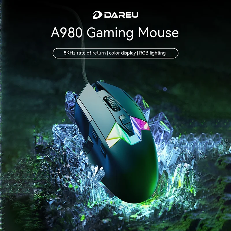 Imagem -04 - Dareu-gaming Mouse A980 Paw3395 com Fio E-sports Mecânica Tela Led Luz Rgb Ergonomia Acessórios