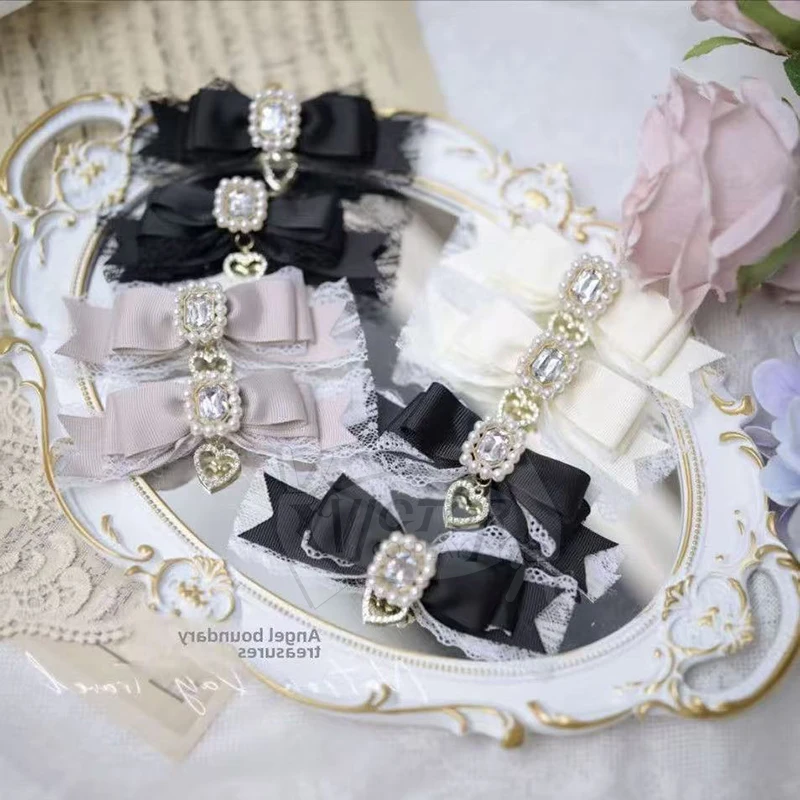 Handmade Japanese Sweet Mine Mass-Produced Hair Accessories Kawaii Lace Bow Rhinestone Beaded Lace Stitching Lolita Hair Clip