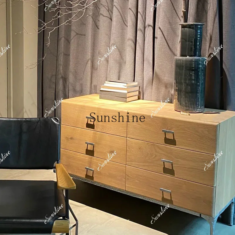 Full oak bedroom bedside storage cabinet living room high-end furniture customization  FT