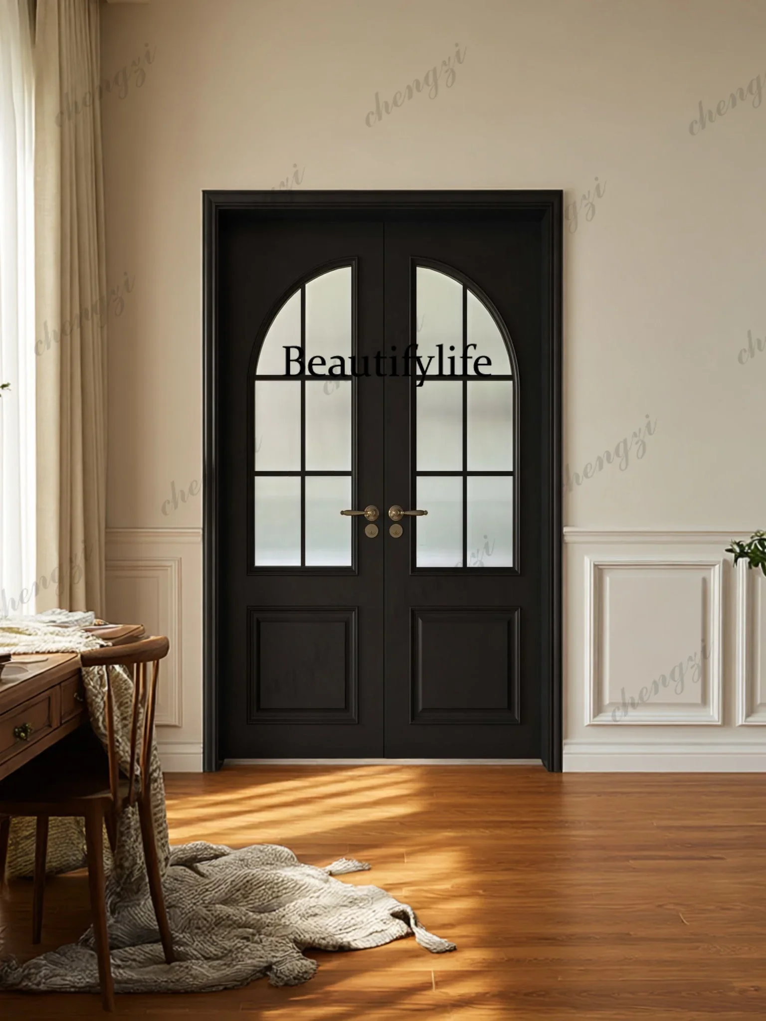 K153  Customization Urban Home Postmodern Double-Sided Bedroom Door Solid Wood Lacquer Simple Cream Style Glass Custom Indoor Ro