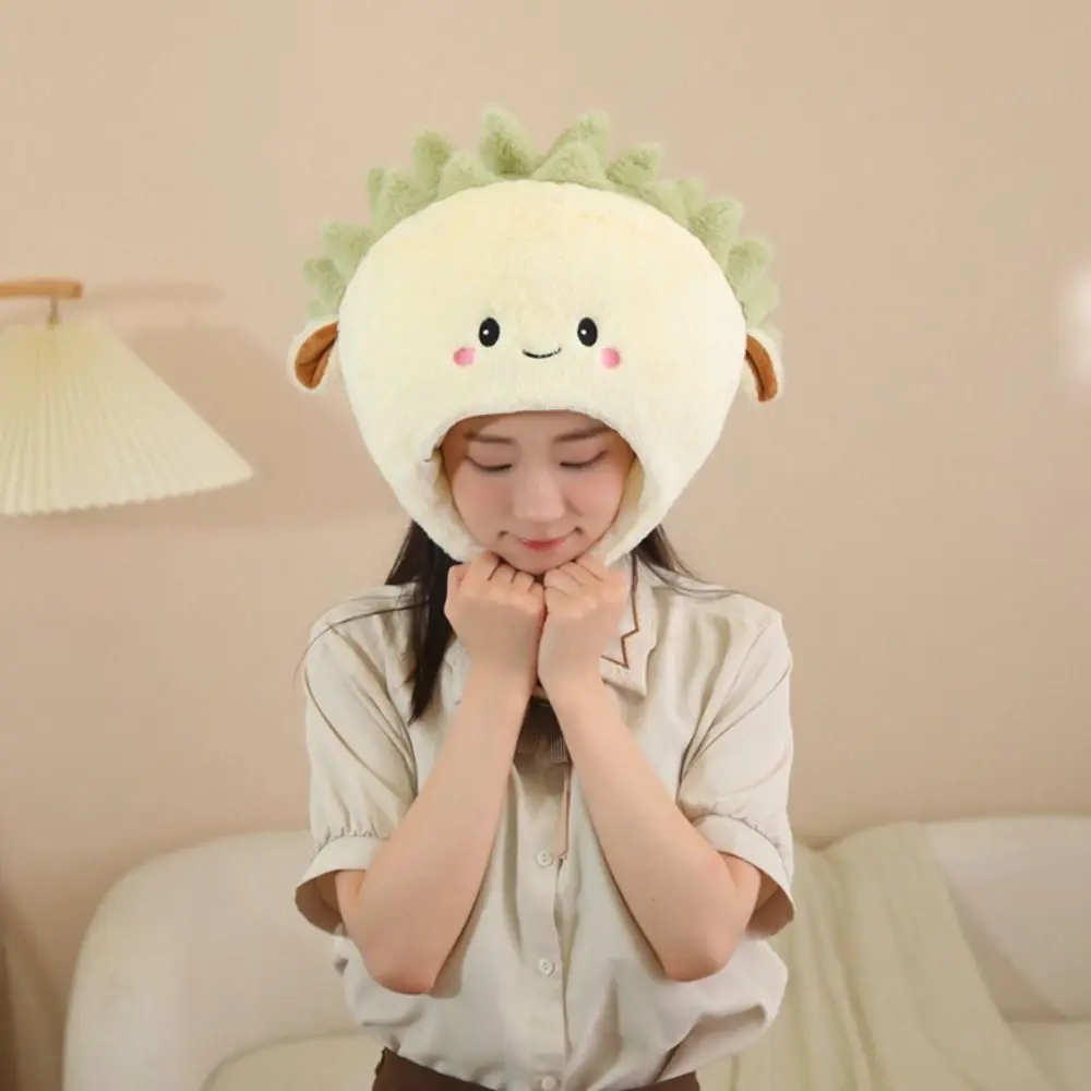 Nouveauté casquette peluche poupée en peluche Durian chapeau chaud épais en peluche chapeau jouets confort Ins Durian peluche casquette voiture décor