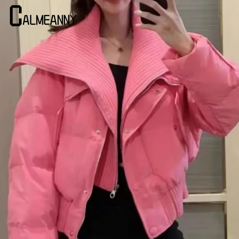 Short Warm Down Coat European Style Turn-down Collar Cape Collar Puffer Jacket Women Fashion Casual 2024 New Style Winter