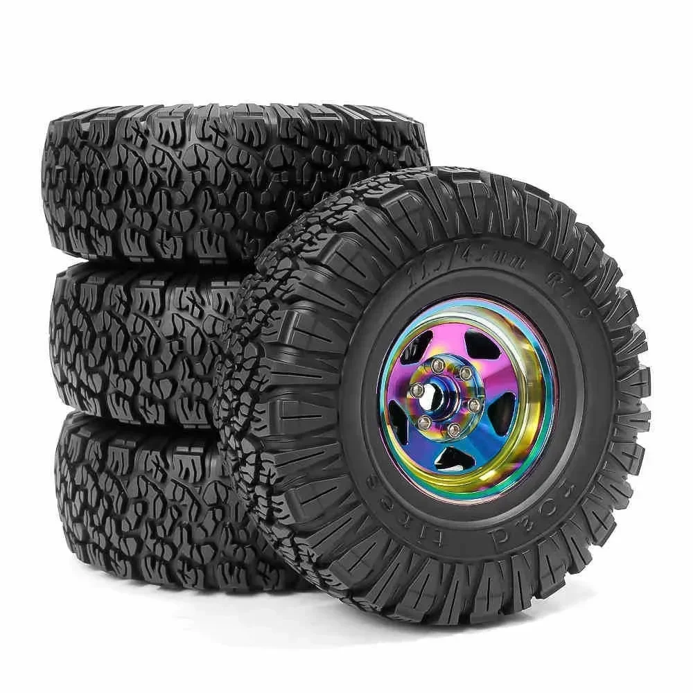 

4pcs 115mm 1.9" Metal Beadlock Wheel Rim Rubber Tire Set for 1/10 RC Crawler Car Trxs TRX4 RC4WD D90 D110 Axial SCX10 MST