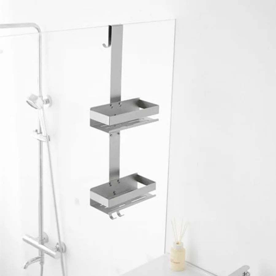 

2-Tier Shower Caddy Over Shower Door - Shower Caddy Hanging Rack Organizer No Drilling, Brushed Nickel Stainless Steel Shower S
