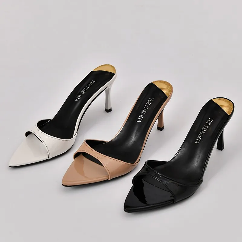 

New Pointed Stiletto Heels Women Pumps Patent Leather Summer Designer Mule Sandals Elegant Sexy Office High Heels Women Shoes