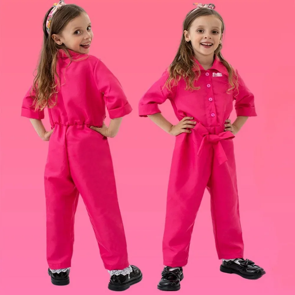 Barbii Princess Py Play Jumpsuit for Girls, Movie Cosplay Costume, Kids Cute Pink Drum Suit, Sauna Wear, Full Set, Halloween, Carnival Party