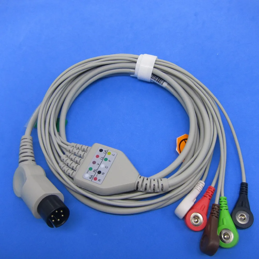 One-piece ECG cable with 5leads SNAP compatible for MIN*DRAY mec1000,mec2000