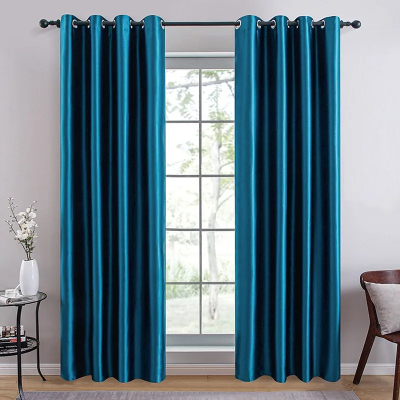 Simple Smooth-Finish Blue Curtains for Living Room Bedrooms Hotel Rental Properties Blackout Sun-Blocking Custom Size