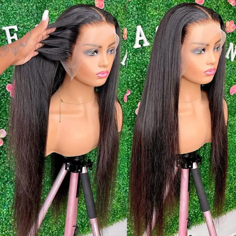 Straight 13x4 HD Transparent Lace Front Wig 28 30 32 Inch 13x6 Lace Frontal Wigs Human Hair 250 Density Brazilian Natural Black