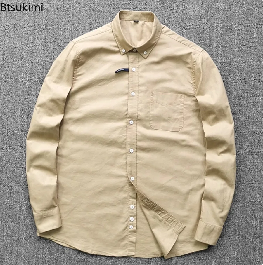 Men's All Cotton Washed Oxford Shirt Business Wedding Work Leisure Solid Color  Korean Version Multi-color Fashion Classic Shirt