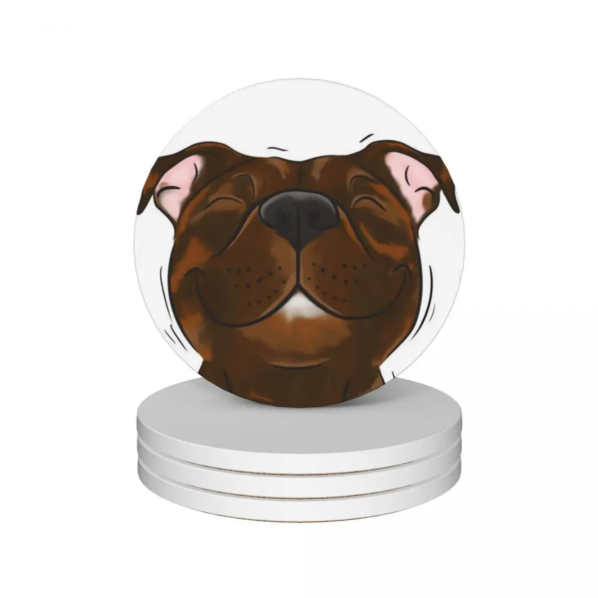 

Smiling Brindle Staffy (stafford) Staffy Love Ceramic Coasters (Set of 4) cute kitchen supplies for drinks set holder Coasters