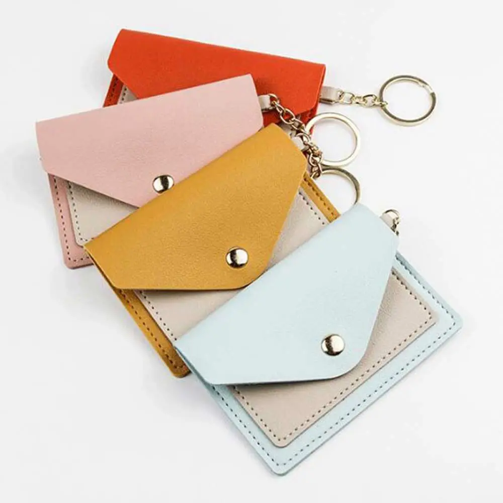 Candy Color Small Coin Pocket Student With Keychain Card Case Korean Style Card Holder Slim Wallet Coin Purse ID Card Holders