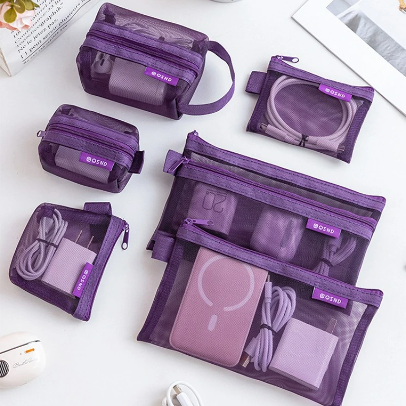 6 Stück transparente Netz-Aufbewahrungstaschen für Münzen und verschiedene Gegenstände, tragbare 3D-Karten-Organizer-Taschen, Kosmetiktaschen, Reise-Aufbewahrungstasche