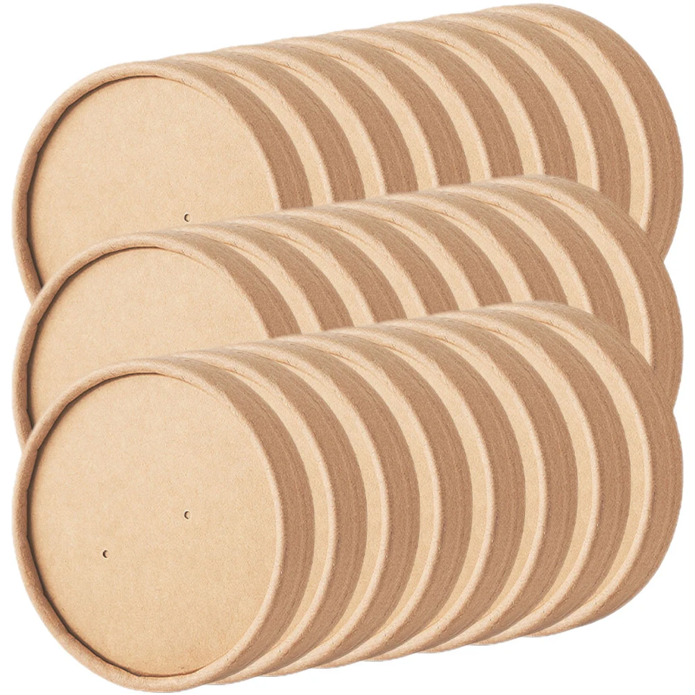 

40pcs Disposable Kraft Paper Soup Cup Lid Round Container Cover For Rice Stew Hot Soup Ice Cream Yogurt Salad Meal Prep Kitchen