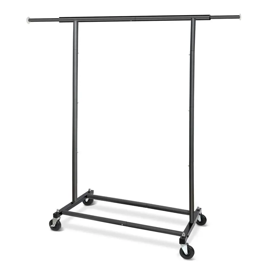 

H Simple Portable Standard Black Rolling Clothing Garment Rack, Metal Freestanding Hanging Clothes Organizer with Lockable Wheel