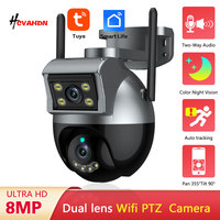 Tuya 4K Dual Lens Wifi IP Camera Outdoor Auto Tracking PTZ Wireless CCTV Security Surveillance Camera System Color Night Vision