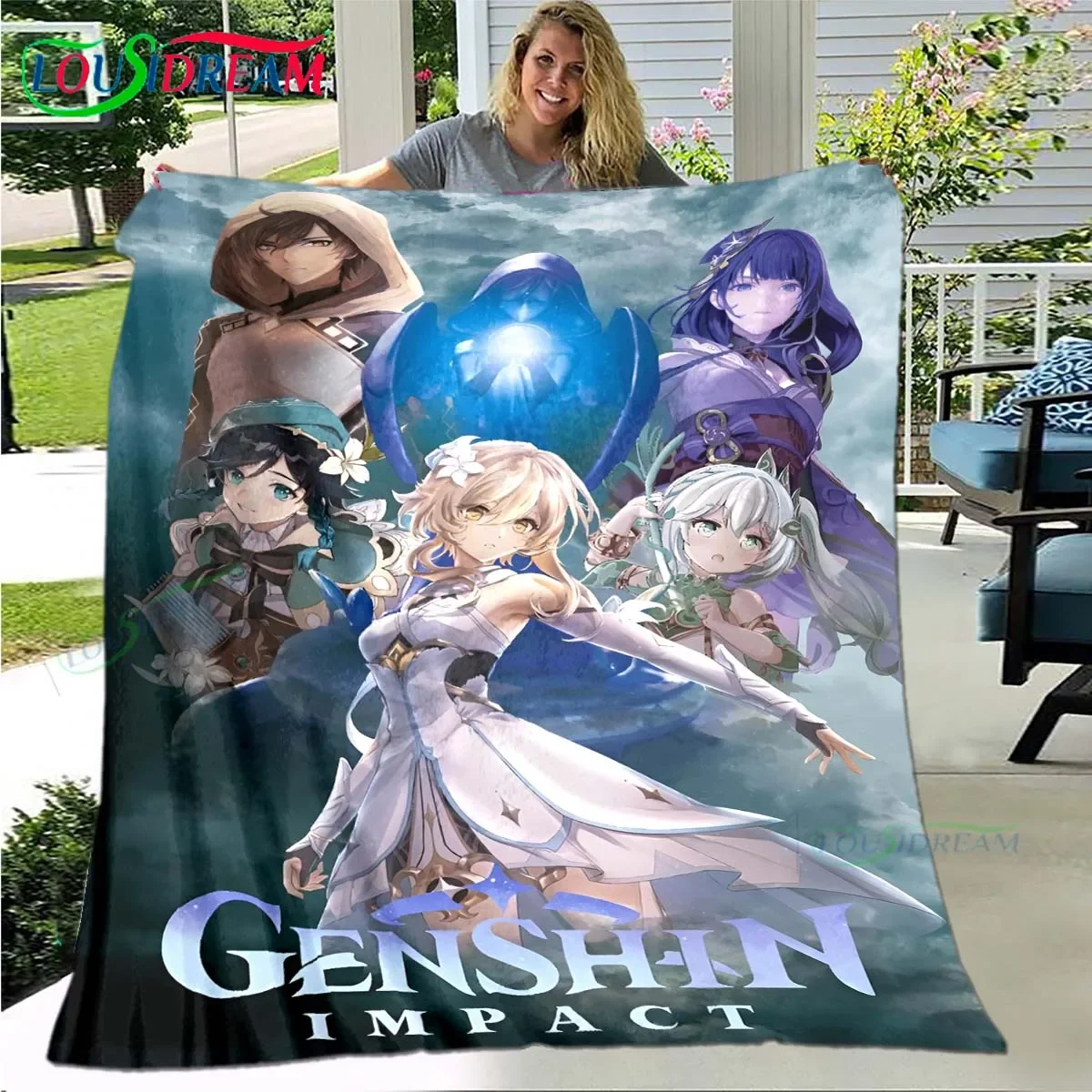 3D Fashion Games G-Genshin Impact Blanket,Flannel Throw Blanket for Bed Sofa Picnic Office Hiking Leisure Nap Birthday Gift