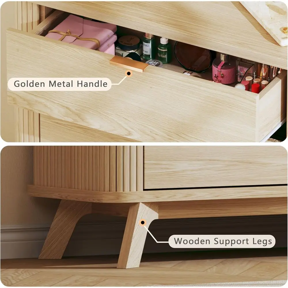 곡선형 프로파일의 6단 서랍장, 침실, 거실 및 복도용 오크 목재 수납장