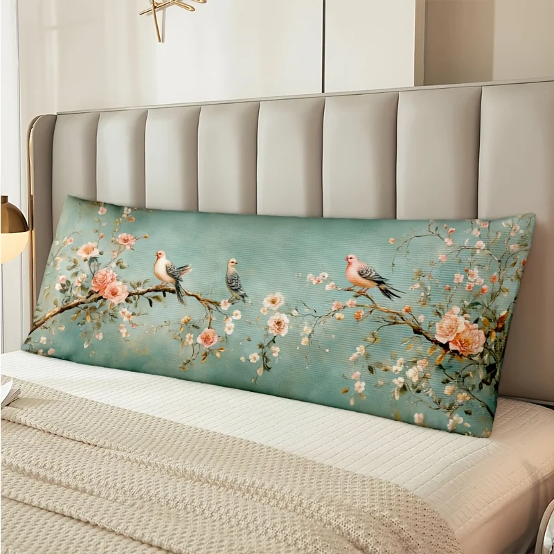 Vintage Chinoiserie Wallpaper with Pink Long Lumbar Pillow Covers Cushion Case Decoration for Sofa Couch