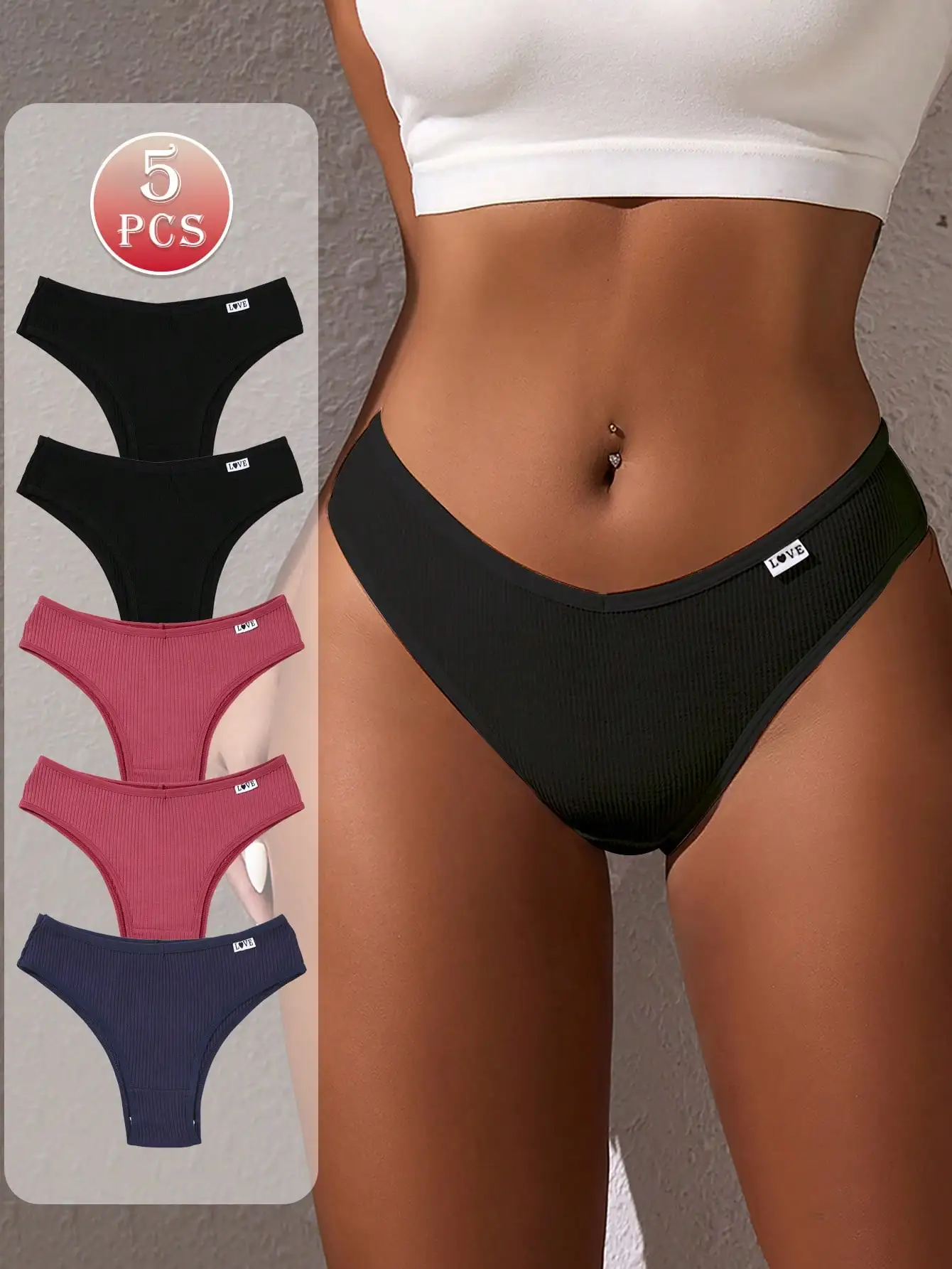 5 Stück/Packung Damen-Slips mit niedrigem Bund, niedriger Taille, niedlichem Aufdruck und Buchstaben-Design, hochelastisch – Detail 18