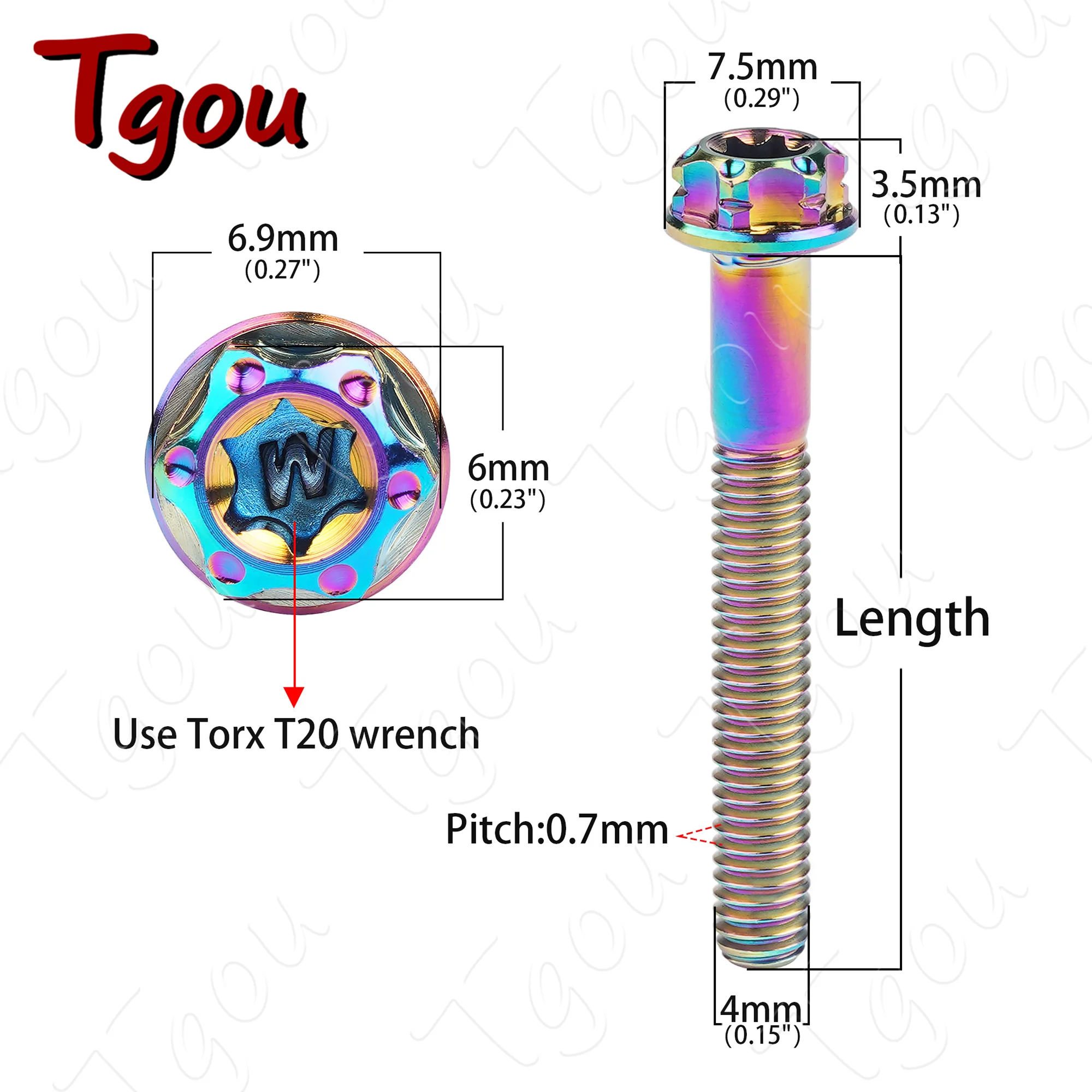 Tgou Titanium Bolts M4x10/15/20/25/30mm with Small Flange Head for Motorcycle And Bicycle Parts Modification 8pcs