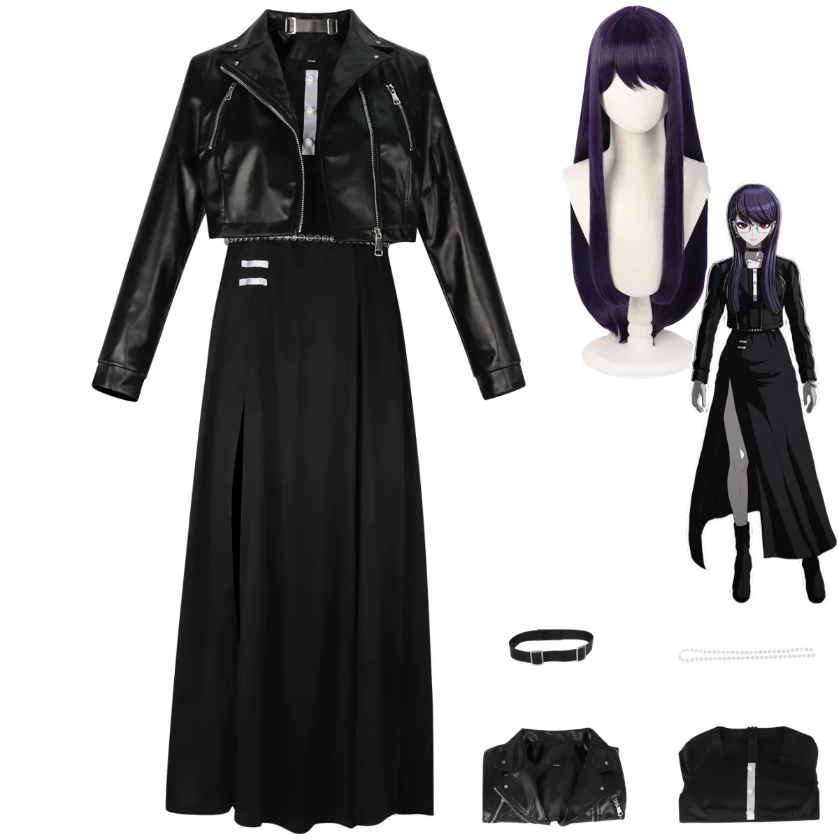

2025Game The Hundred Line -Last Defense Academy- Sizuhara Hiruko Cosplay Costume Black PU Coat Skirt Wig Woman Sexy Leisure Suit