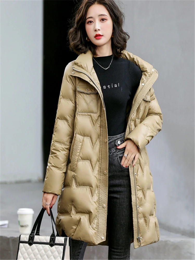 Autumn Winter Women Ultra Light  Long Down Jacket Parka Casual Female White Duck Down Taped Slim Fit Coat Warm Outwear