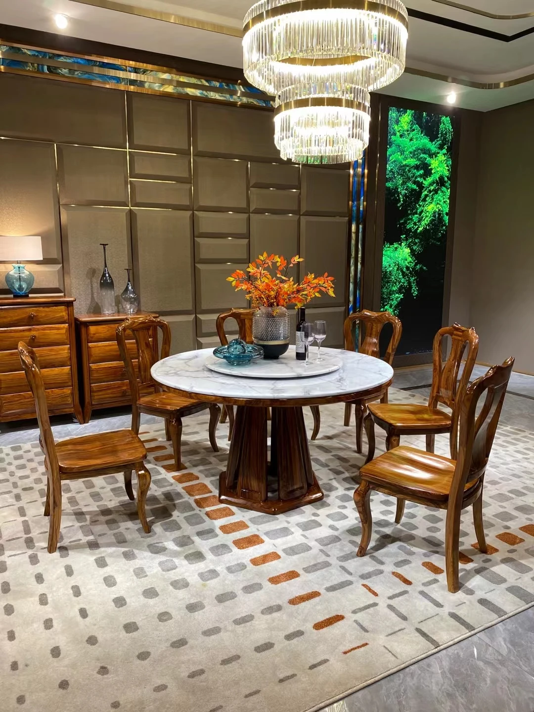 FOR  W825 Round Modern Chinese European Style Dining Table 6 Chairs Eco-Friendly Home Furniture for Hotel Apartment Villa Use