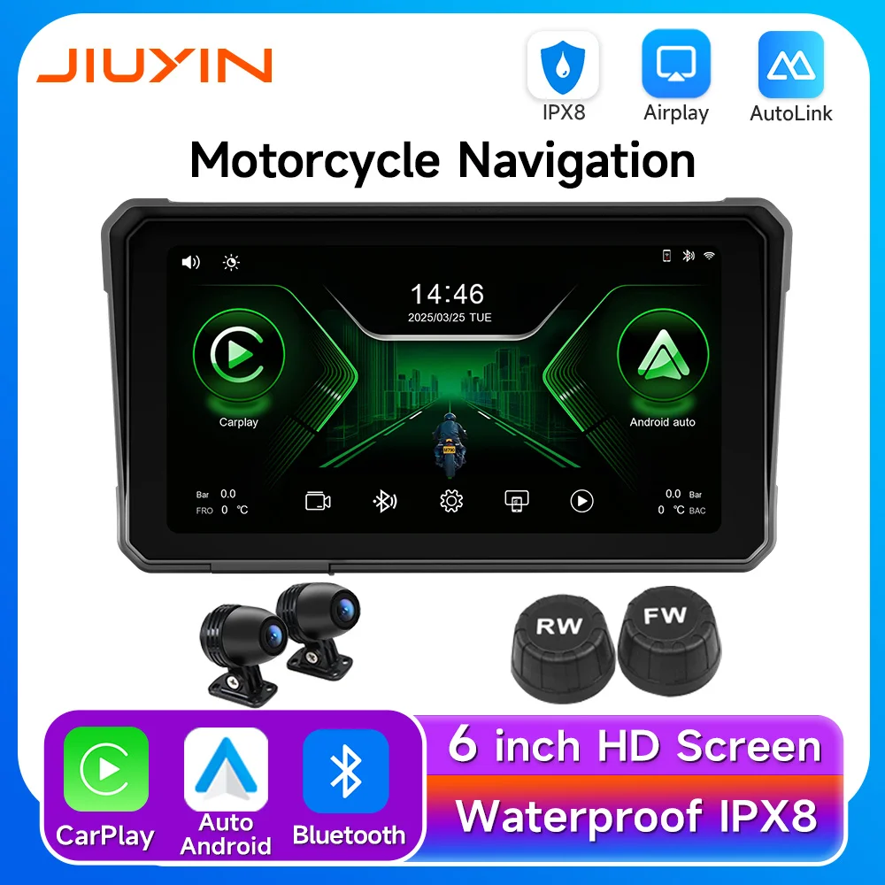 6 inch 2K HD Motorcycle GPS Navigation Wireless Carplay Android Auto DVR Drive Recorder Moto Monitor WIFI  IPX8 Waterproof