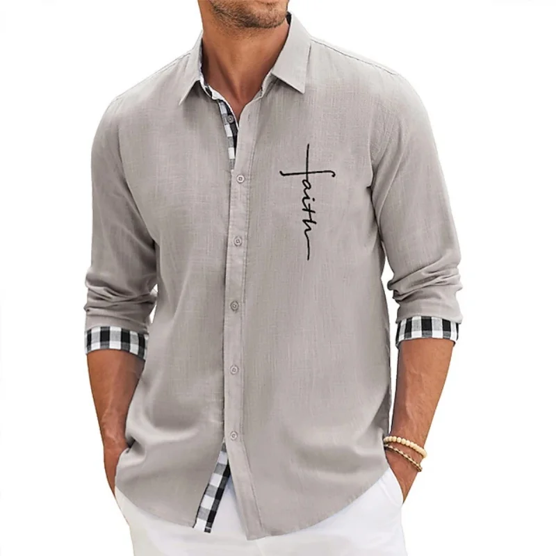 Men's shirt collar long sleeved shirt trendy contrasting color plaid cuffs business casual men's comfortable fabric XS-6XL