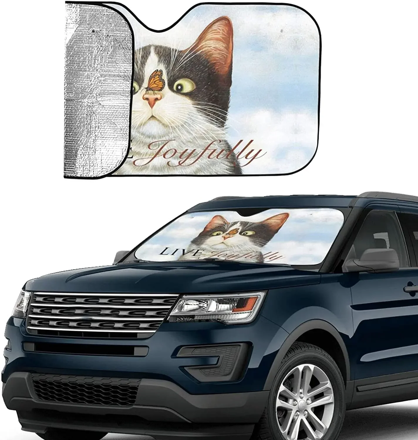 Cute Cat Front Windshield Sun Shade Auto Sunshade for Car Truck SUV-Blocks UV Rays Sun Visor Protector-Keeps Your Vehicle Cool-5