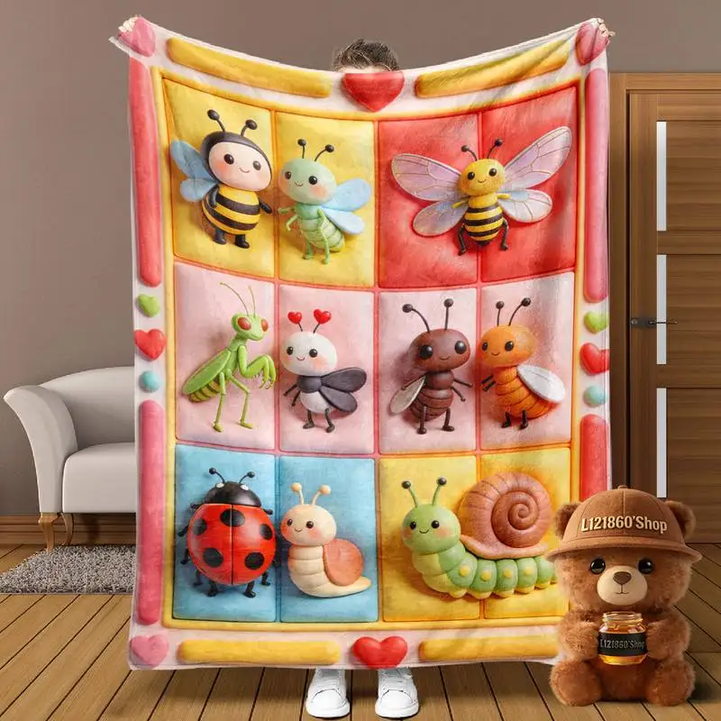 

Милое мультяшное одеяло-плед с принтом насекомых, мягкое уютное фланелевое одеяло для дивана, кровати, подарок для детей и любителей насекомых