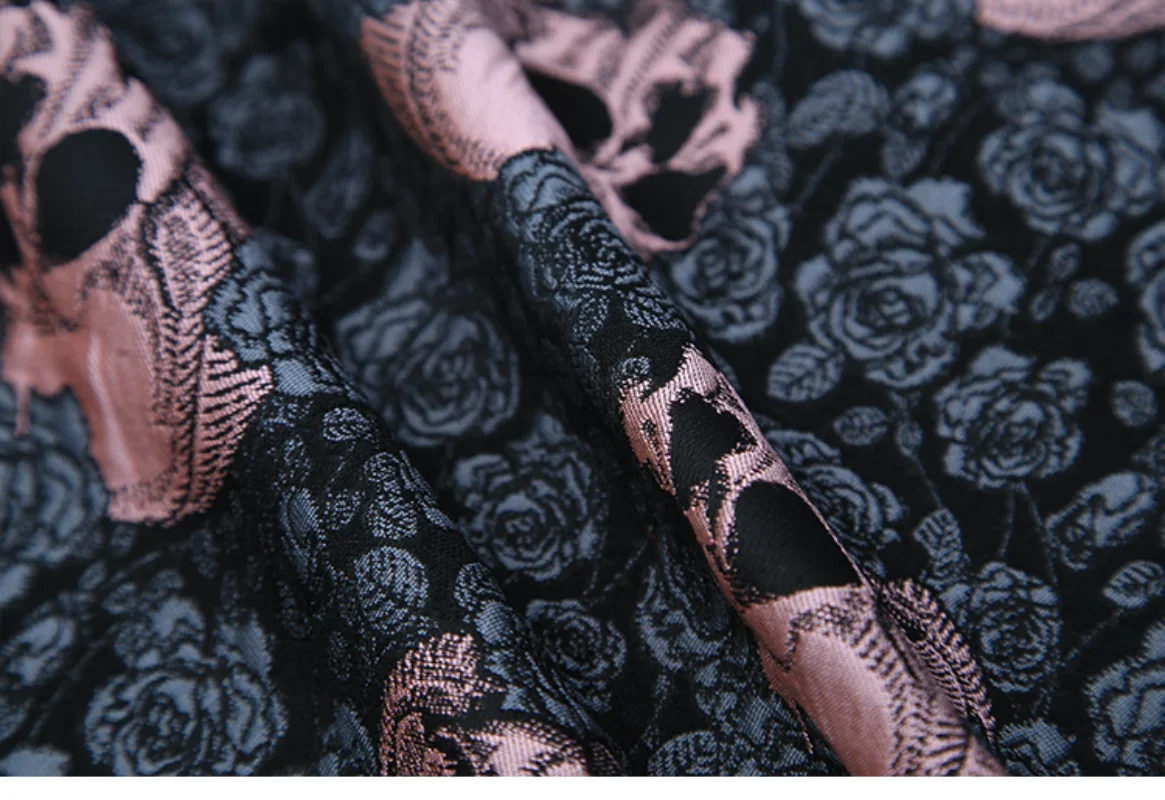 Embossed Jacquard Fabric with Skull Flow Design Sewing Material Cheongsam Dress Garment Fabric 145cm Sold By Meter